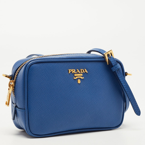 PRADA Blue Saffiano Lux Leather Mini Camera Crossbody Bag - Picture 3 of 8